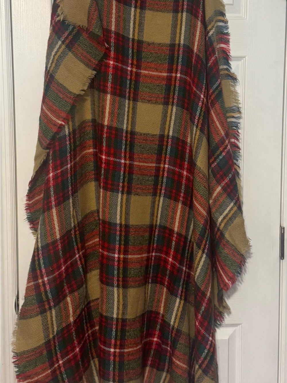 Plaid Fringed Wrap Blanket Scarf in Mustard and Red